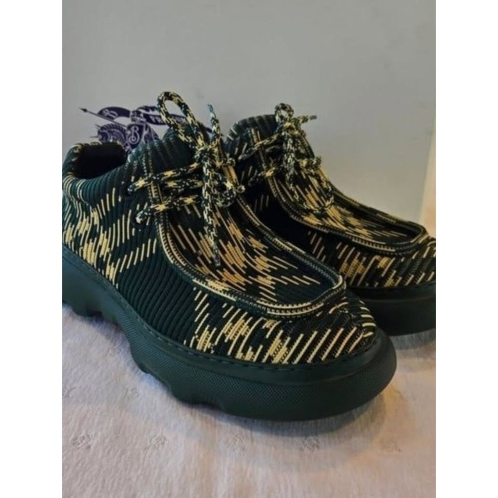 NIB Burberry Creeper Check Woven Derby Shoes Primrose Ip Check Green Size 40